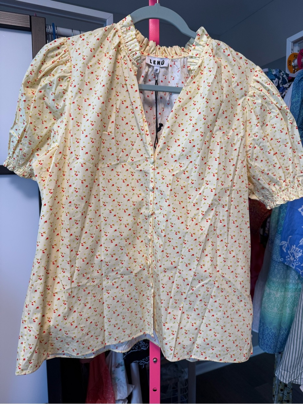 Lenú Yellow Floral Puff-Sleeve Blouse